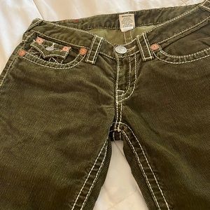 True Religion green corduroy bell bottom pants